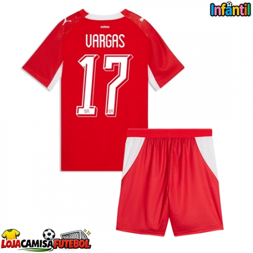 Camisa de Futebol Suíça Ruben Vargas #17 Equipamento Principal Infantil Mundo 2026 Manga Curta (+ Calças curtas)